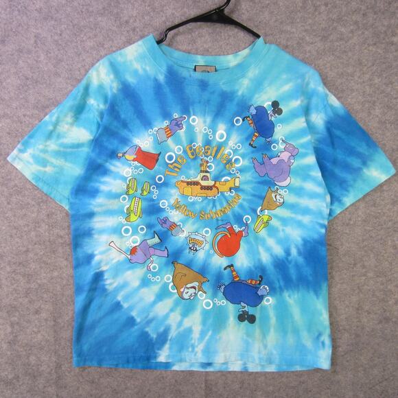 Vintage Beatles Yellow Submarine Shirt Mens Medium Tie Dye Liquid Blue 2004 - Picture 1 of 10